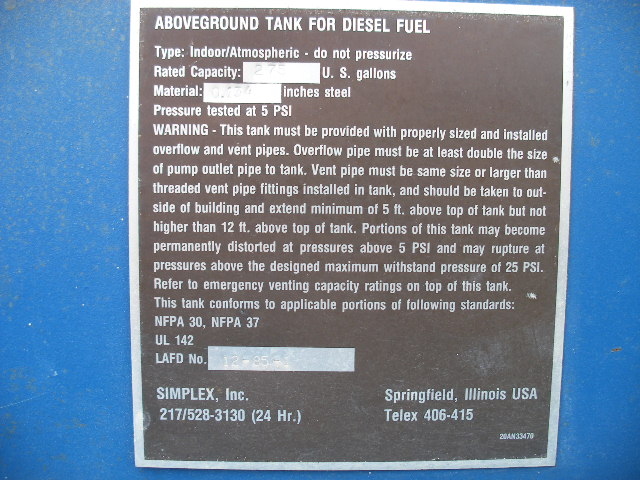 Good Used  SIMPLEX 12-85-1 Fuel Tank Item-13377 3