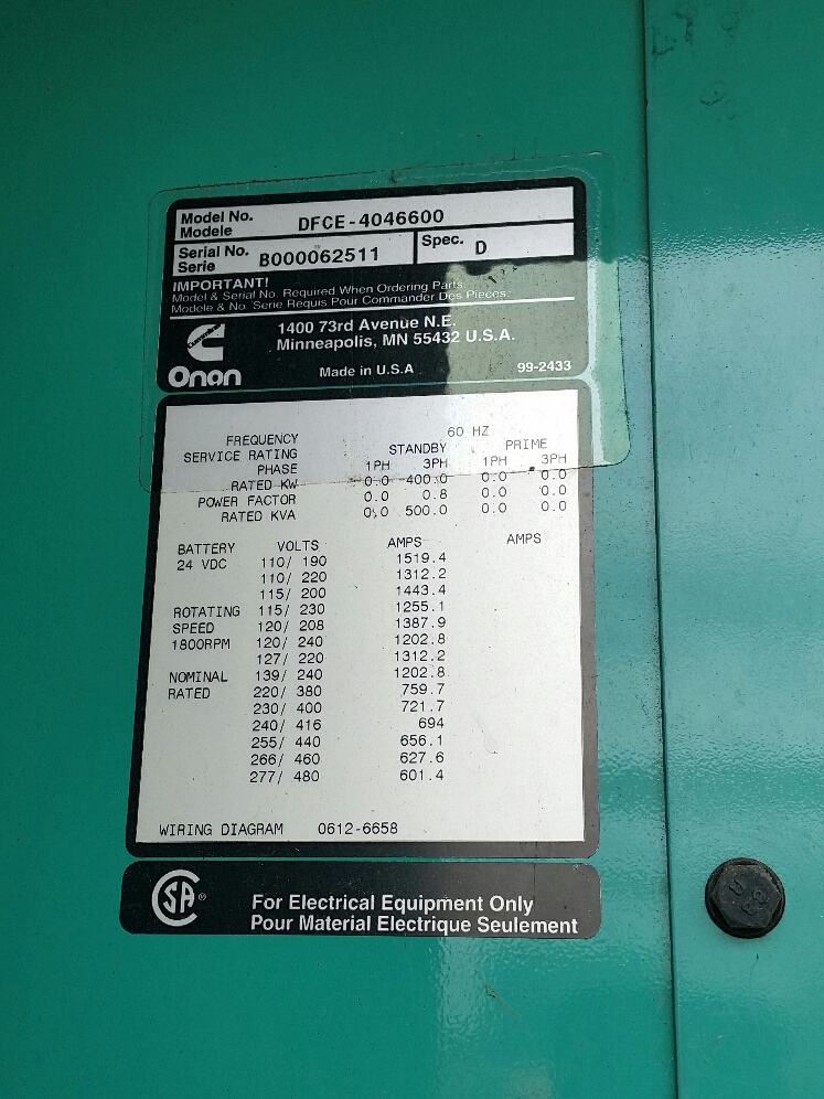 Low Hour Cummins NTA855 G5 400KW  Generator Set Item-14682 8