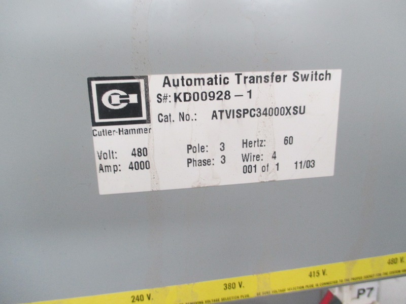 Low Hour Cutler Hammer ATVISPC34000SXU 4000 Amp  Transfer Switch Item-14948 2