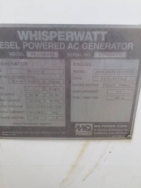 Good Used John Deere 4045TF275 60KW  Generator Set Item-15527 2