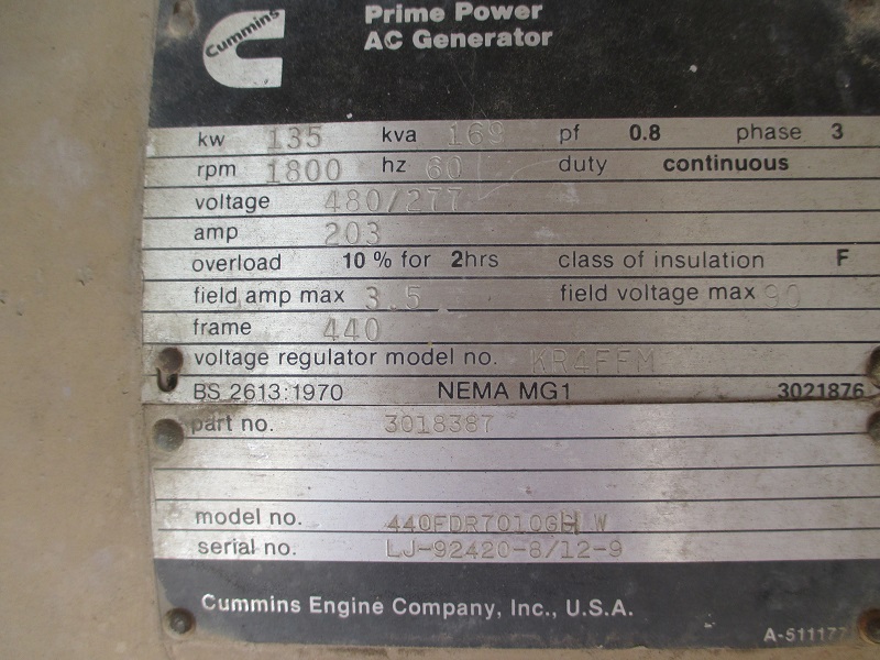 Good Used Cummins N855 GS 135KW  Generator Set Item-14911 3