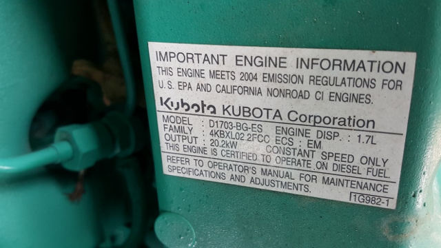 Like New Kubota D1703 15KW  Generator Set Item-14936 1