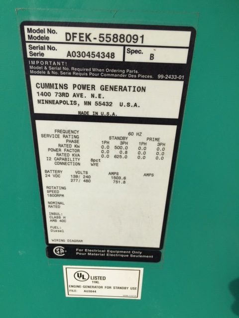 Good Used Cummins QSX15-G9 500KW  Generator Set Item-15352 7