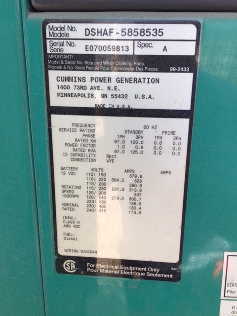 Like New Cummins QSL9-G2 NR3 100KW  Generator Set Item-15759 6