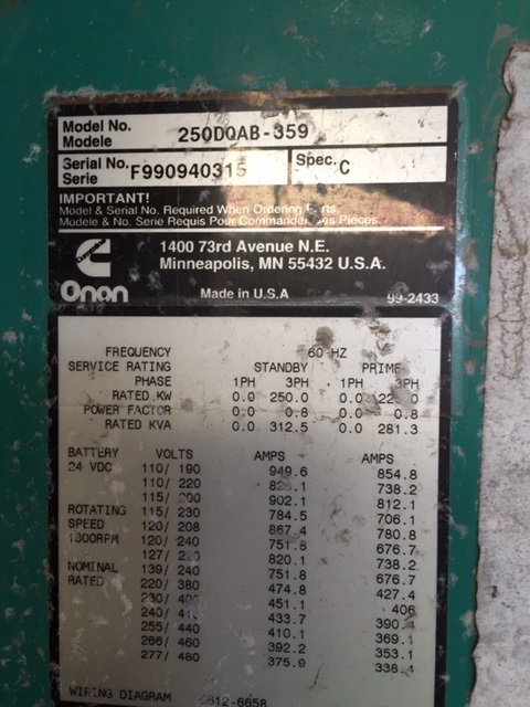 Good Used Cummins M11-G2 250KW  Generator Set Item-15772 1