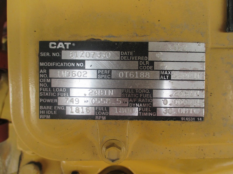 Low Hour Caterpillar 3412 DIT 500KW  Generator Set Item-14882 5