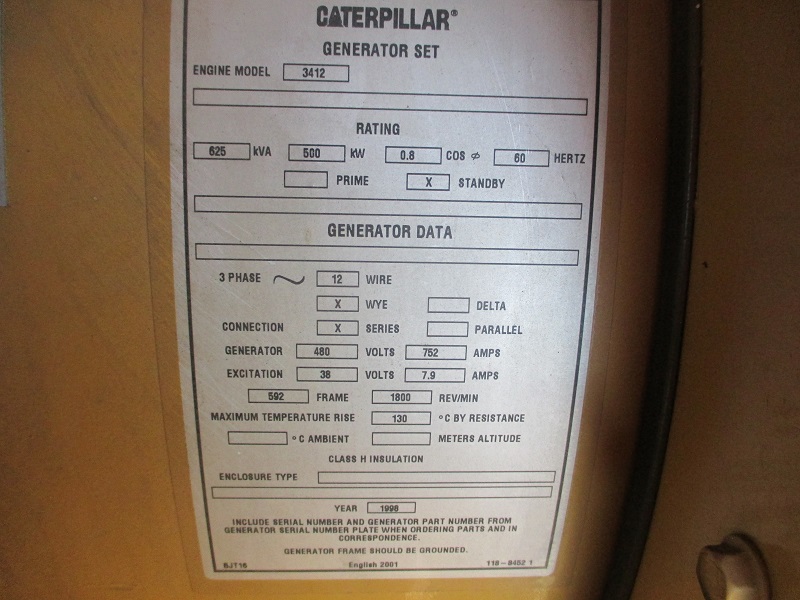 Low Hour Caterpillar 3412 500KW  Generator Set Item-15167 4