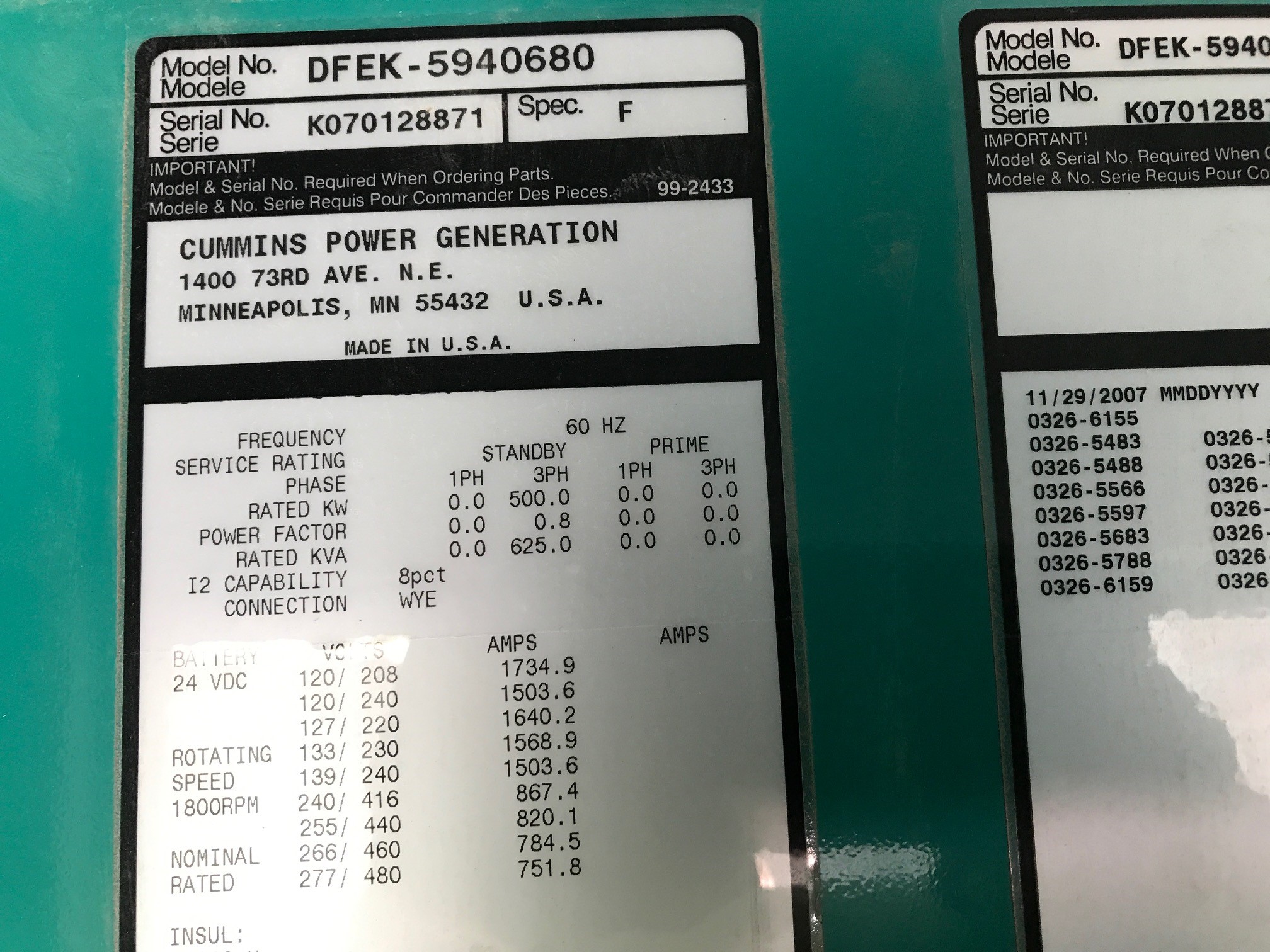 Low Hour Cummins QSX15-G9 500KW  Generator Set Item-15626 5