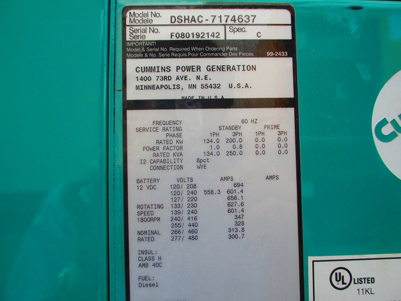 Low Hour Cummins QSL9-G2 200KW  Generator Set Item-14801 6
