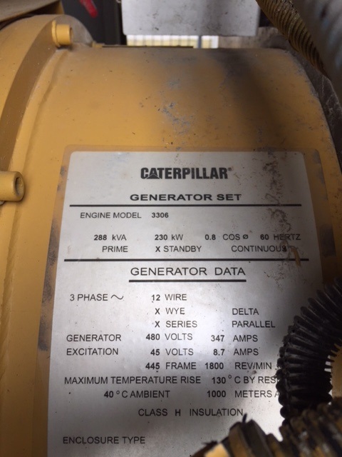 Good Used Caterpillar 3306 230KW  Generator Set Item-15829 1