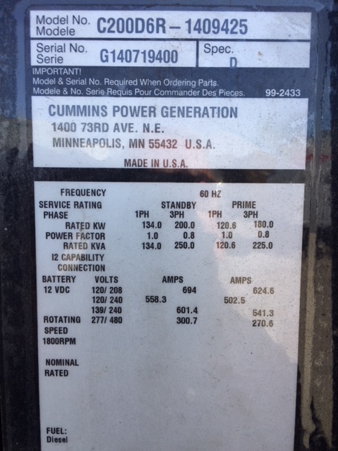 Good Used Cummins QSB7-G5 NR3 200KW  Generator Set Item-15885 16