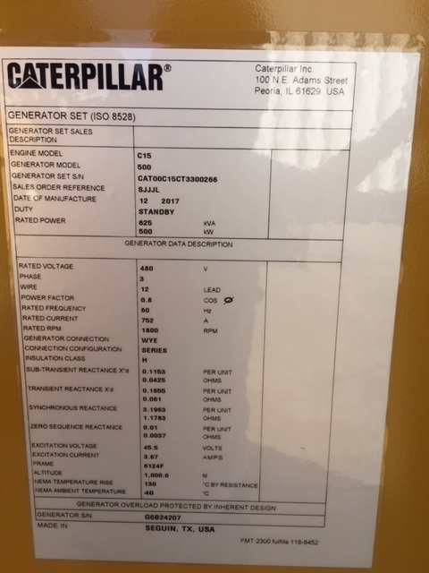 New Caterpillar C15 500KW  Generator Set Item-15875 2