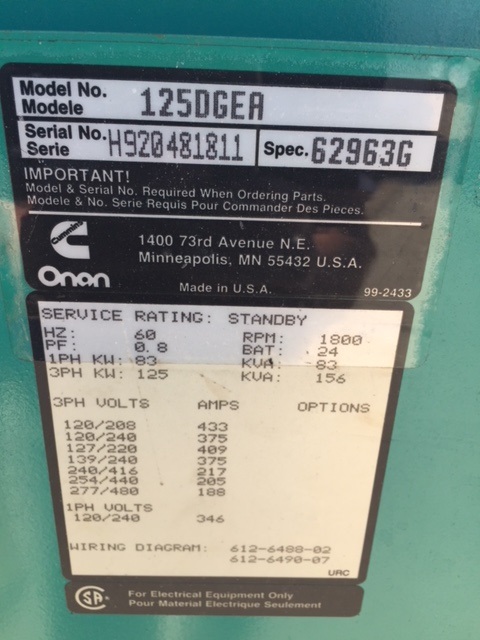 Good Used Cummins 6CT8.3-G 125KW  Generator Set Item-15886 5