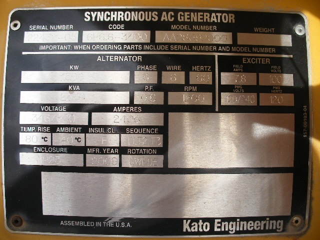 New Surplus Kato 1750KW  Generator End Item-14078 3