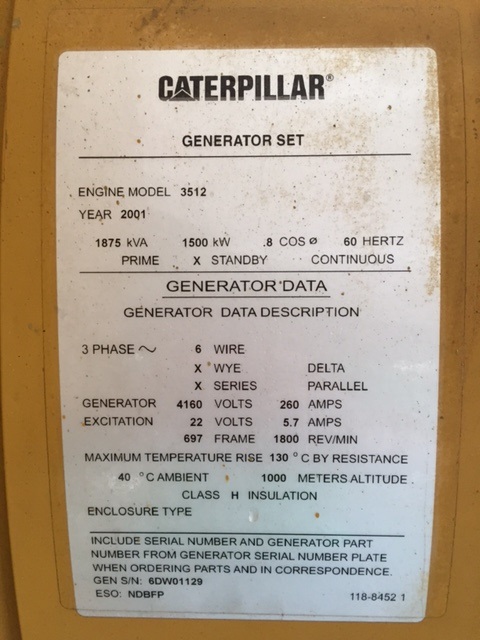 Good Used Caterpillar 3512B 1500KW  Generator Set Item-15381 6