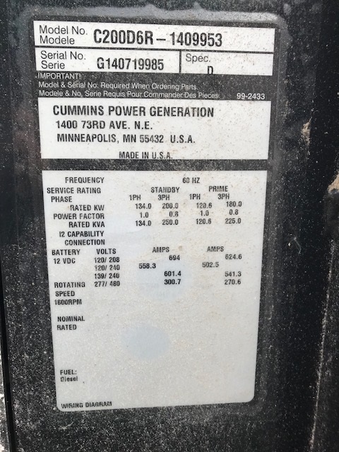 Good Used Cummins QSB7-G5 NR3 200KW  Generator Set Item-15891 2