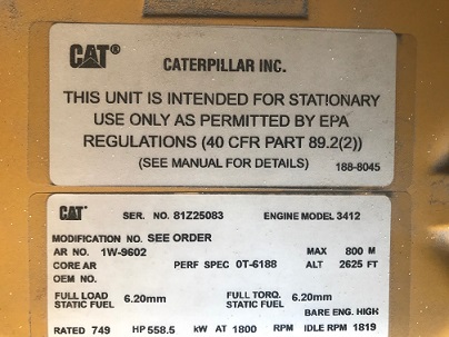 Low Hour Caterpillar 3412DIT 500KW  Generator Set Item-15936 1