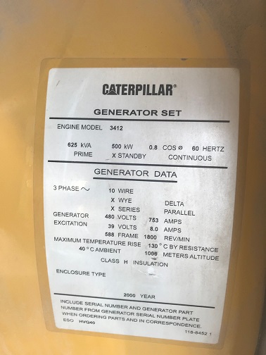 Low Hour Caterpillar 3412DIT 500KW  Generator Set Item-15936 7