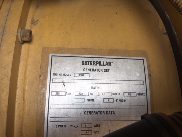 Low Hour Caterpillar 3306 DITA 230KW  Generator Set Item-15969 14