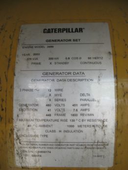 Low Hour Caterpillar 3456 300KW  Generator Set Item-09850 3