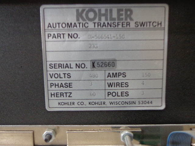 Low Hour Kohler K-56641-150 150 Amp  Transfer Switch Item-14013 3
