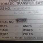 Low Hour Kohler K-566541-260 260 Amp  Transfer Switch Item-14014 3