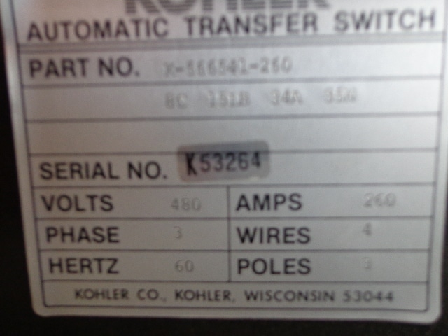 Low Hour Kohler K-566541-260 260 Amp  Transfer Switch Item-14014 3