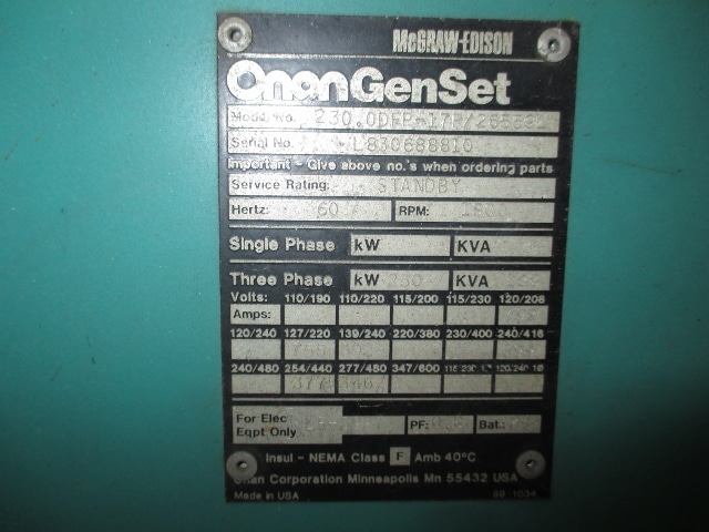 Low Hour Cummins NT855G 230KW  Generator Set Item-14195 3
