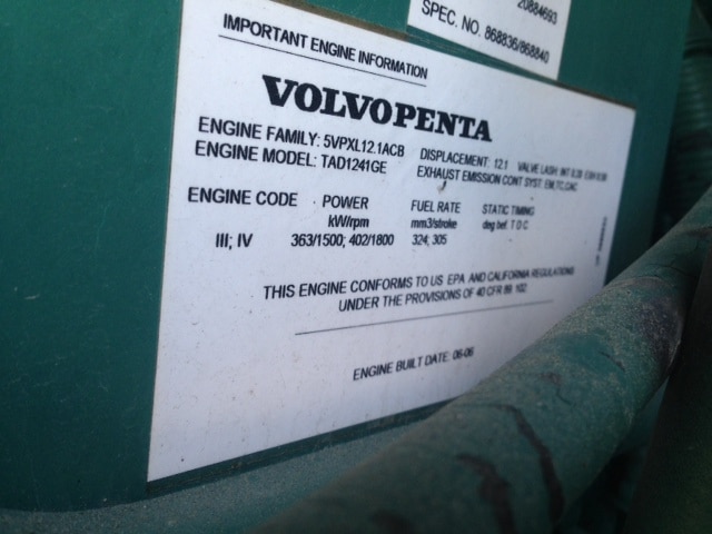 Low Hour Volvo TAD1241GE 352KW  Generator Set Item-14433 0
