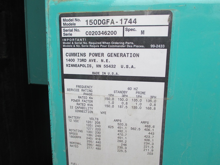 Good Used Cummins 6CTA8.3-G2 150KW  Generator Set Item-14534 0