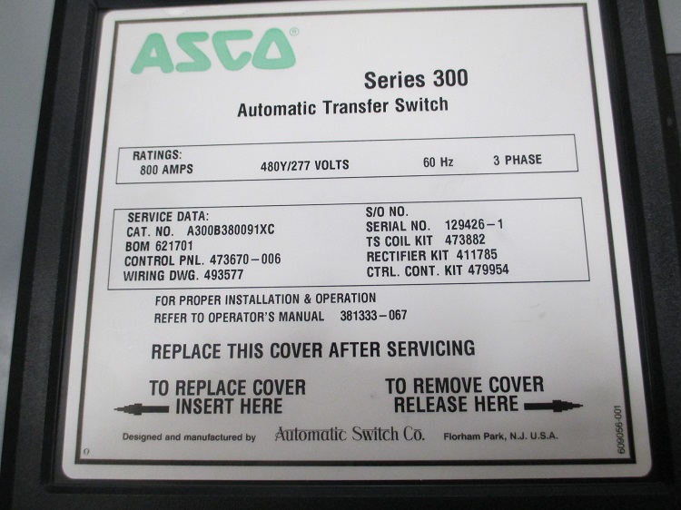 Like New ASCO 300 Series 800 Amp  Transfer Switch Item-14611 2