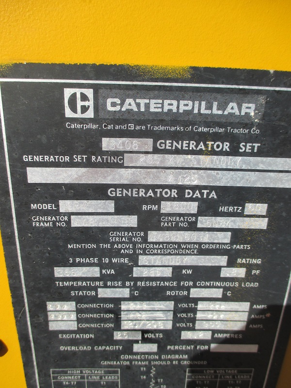 Good Used Caterpillar 3408 285KW  Generator Set Item-14710 6