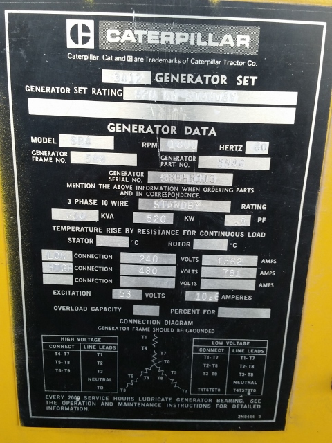 Low Hour Caterpillar 3412 PCTA 520KW  Generator Set Item-14754 3