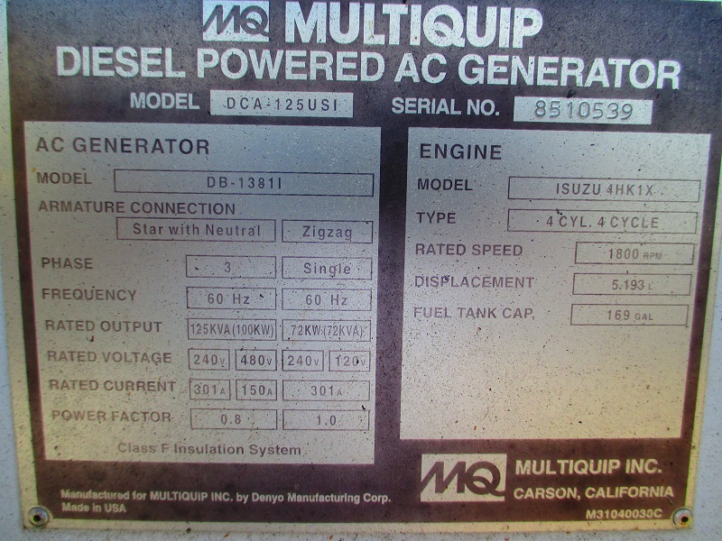 Good Used Isuzu 4HK1X 100KW  Generator Set Item-14815 4