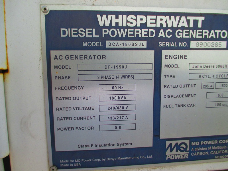 Good Used John Deere 6068HF485 144KW  Generator Set Item-14820 5
