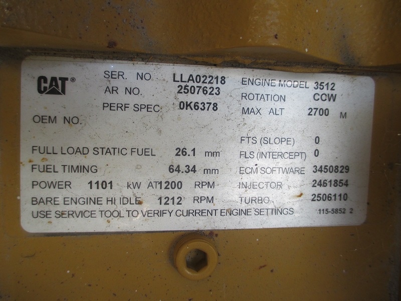 Low Hour Caterpillar 3512C 1225KW  Generator Set Item-14876 3