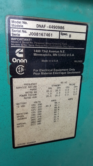 Like New Onan Lister 20KW  Generator Set Item-14938 0