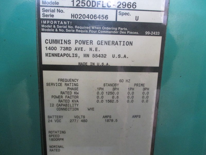 Low Hour Cummins KTA50-G9 1250KW  Generator Set Item-14954 7