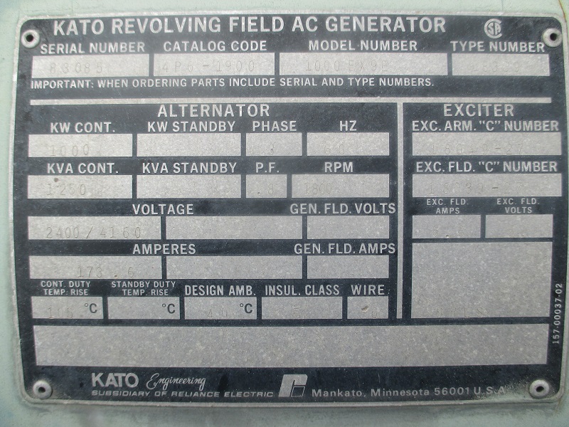 Good Used Kato 1000KW  Generator End Item-15012 4