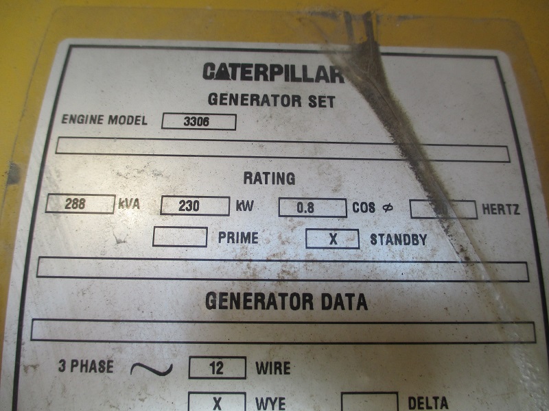 Low Hour Caterpillar 3306 230KW  Generator Set Item-15059 5