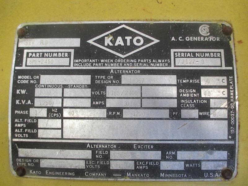 Good Used Kato 1000KW  Generator End Item-15098 7