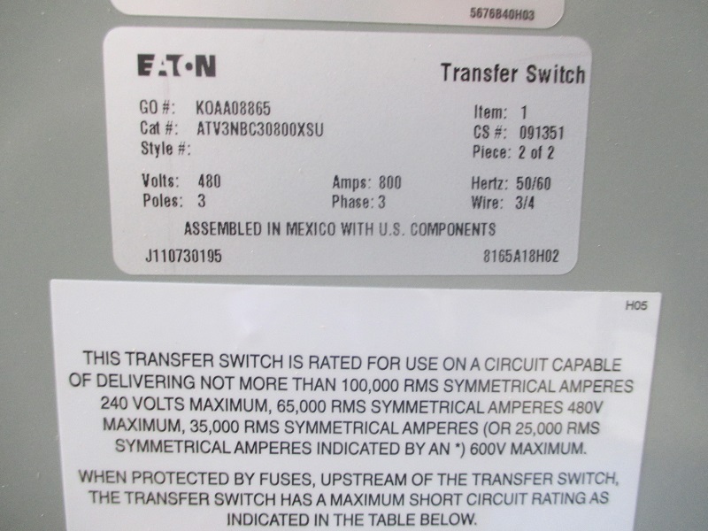 Like New Cutler Hammer ATC300 800 Amp  Transfer Switch Item-15214 3