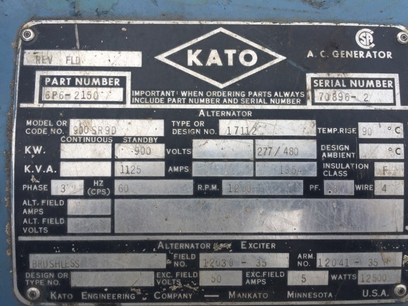 Good Used Kato 900KW  Generator End Item-15384 7