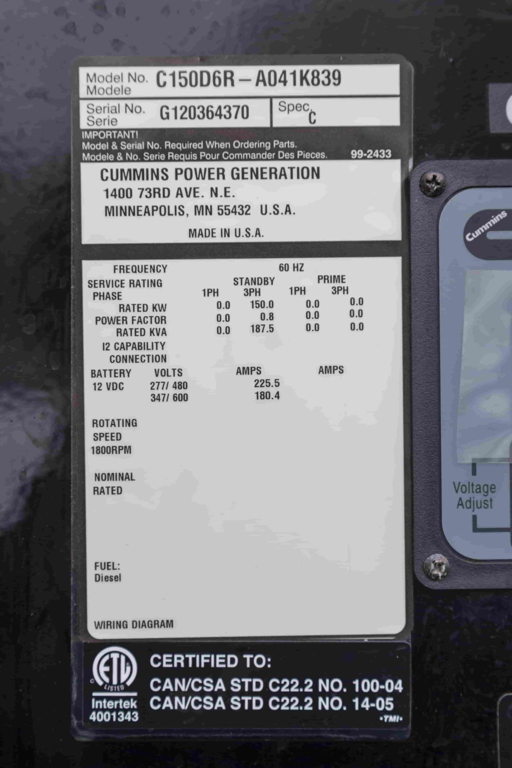 New Cummins QSB7-G3 150KW  Generator Set Item-15513 6