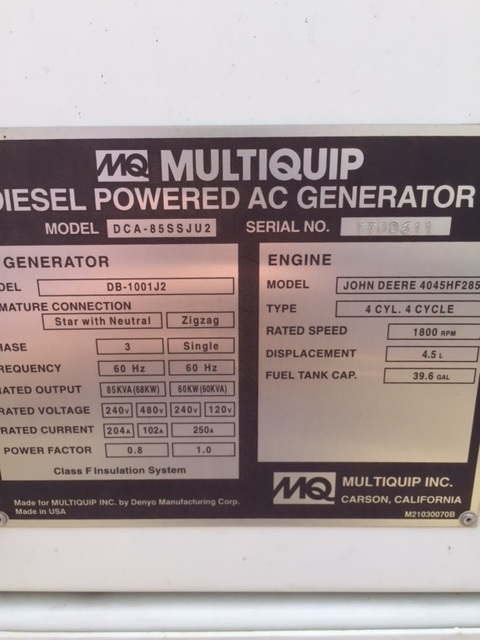 Good Used John Deere 4045HF285 60KW  Generator Set Item-15529 3