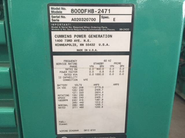 Low Hour Cummins QST30-G2 800KW  Generator Set Item-16034 17