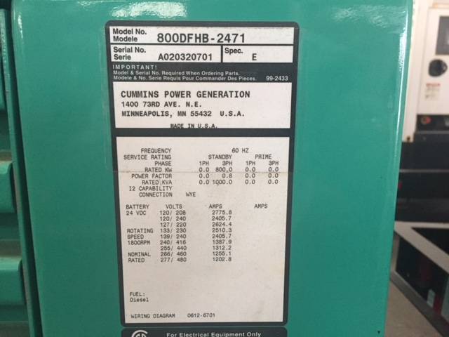 Low Hour Cummins QST30-G2 800KW  Generator Set Item-16035 17