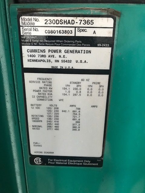Good Used Cummins QSL9-G2 NR3 230KW  Generator Set Item-16012 8