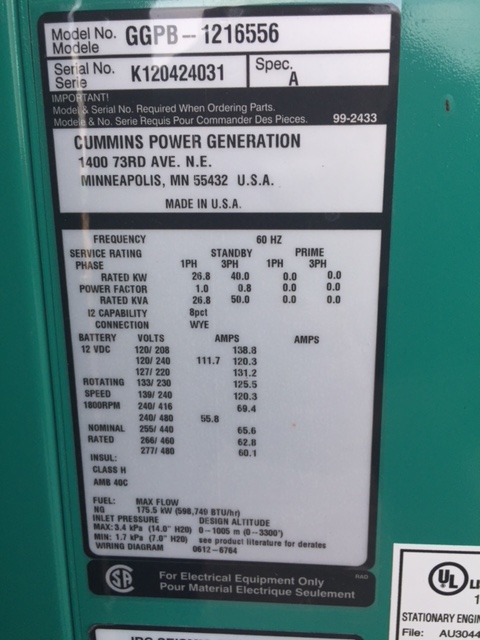 Low Hour GM V8 5.0L 40KW  Generator Set Item-16013 4