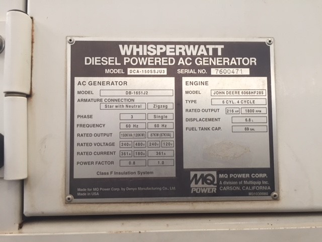 Good Used John Deere 6068HF285 120KW  Generator Set Item-16087 13